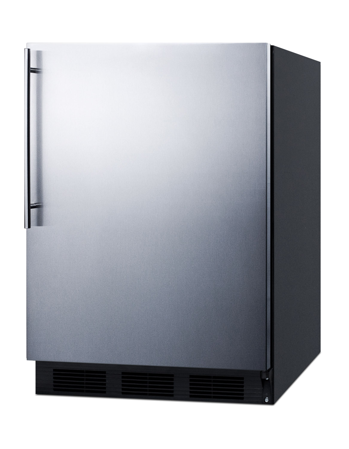 ADA compliant all-refrigerator for built-in general purpose use, auto defrost w/stainless steel wrapped door, thin handle, and black cabinet